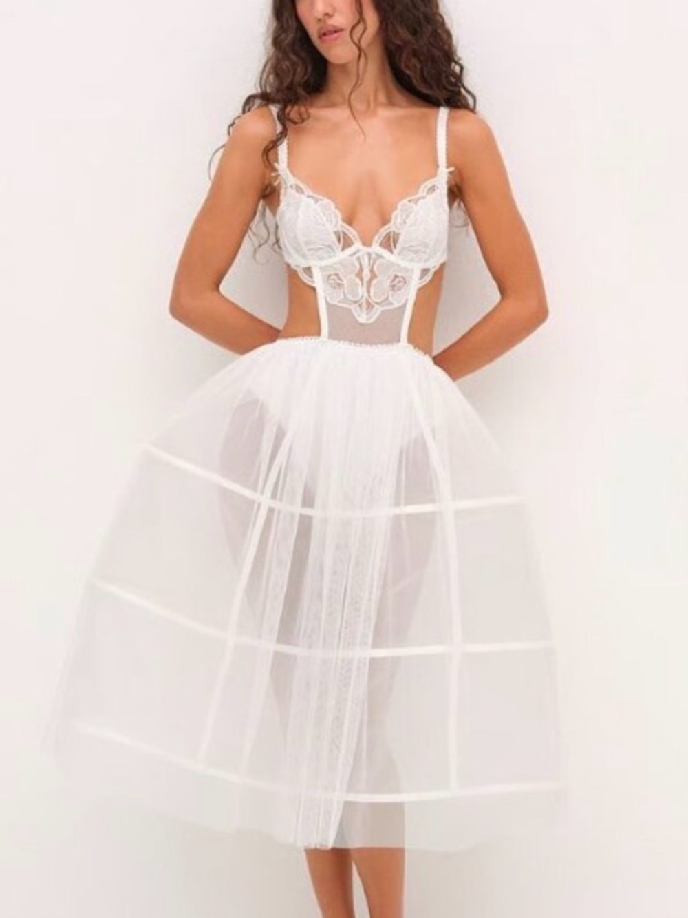 FOR LOVE & LEMONS NWT White Blushing Blooms Midi Slip Dress XS